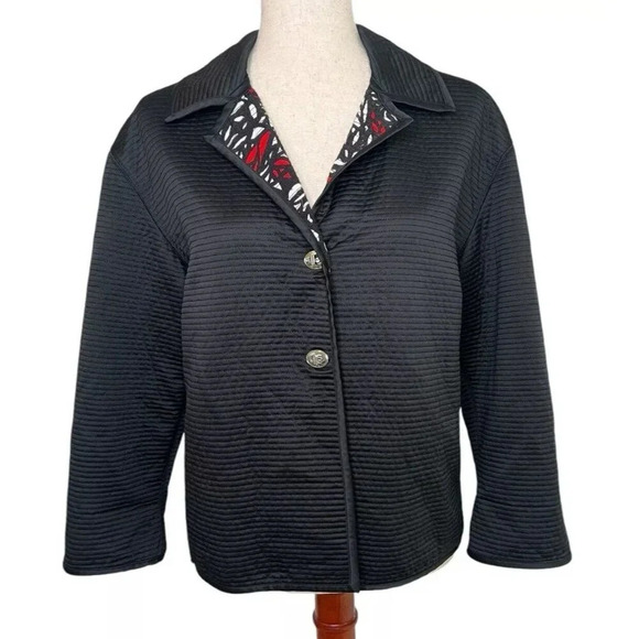 St John Sport Black Ribbed Blazer Jacket Size Small Contrast Cuff Classic - Picture 1 of 15